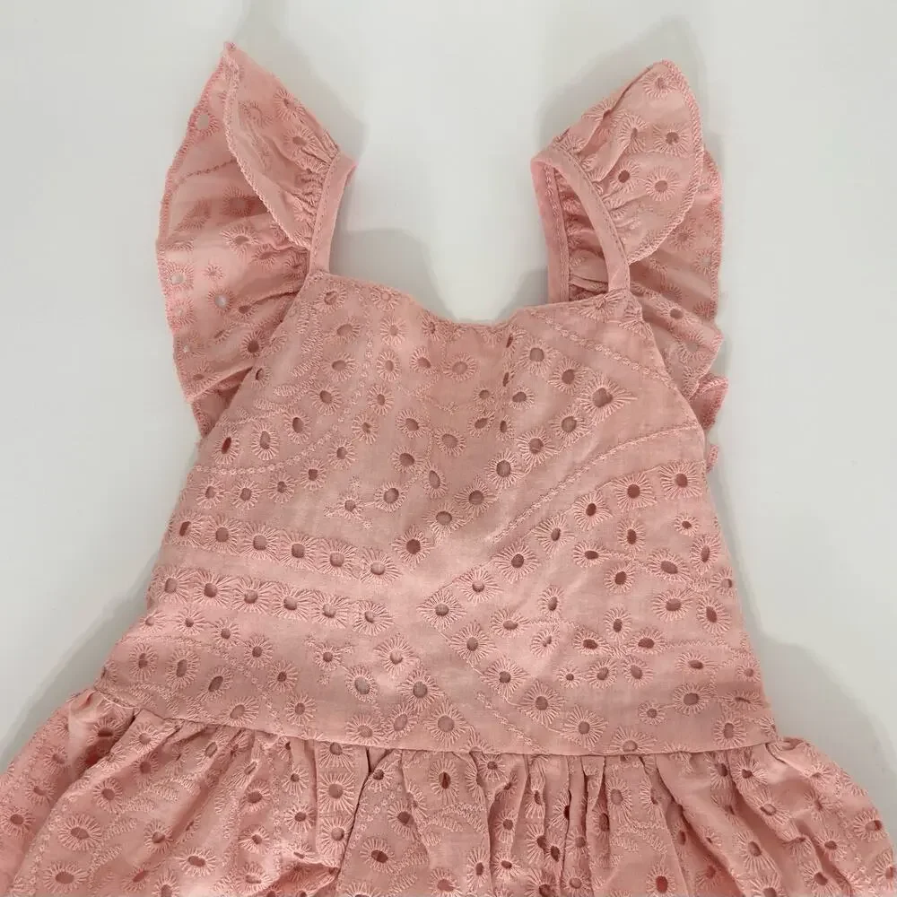 Girls Pink Eyelet Sundress Size 5 Cotton Candy & Hills Summer Lace Ruffle Dress